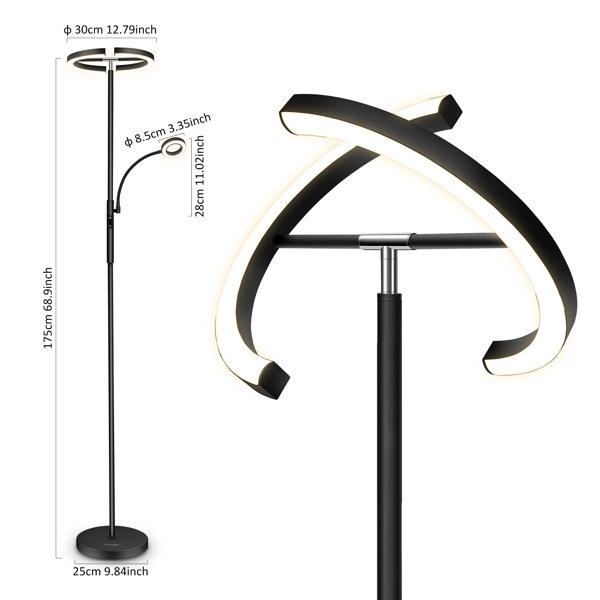 Ivy Bronx 68.9" Dimmable Modern LED Torchiere Standing Floor Lamp & Reading Light With Remote